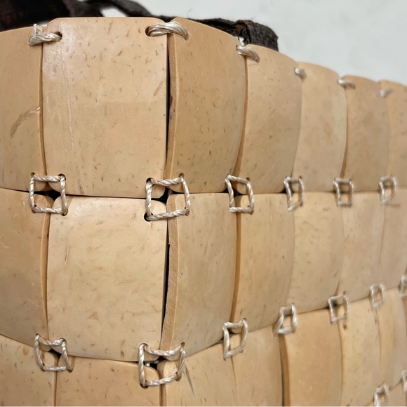 Rare Aveda Coconut Shells Small Handbag 8" x 7" x 3" - Picture 10 of 14